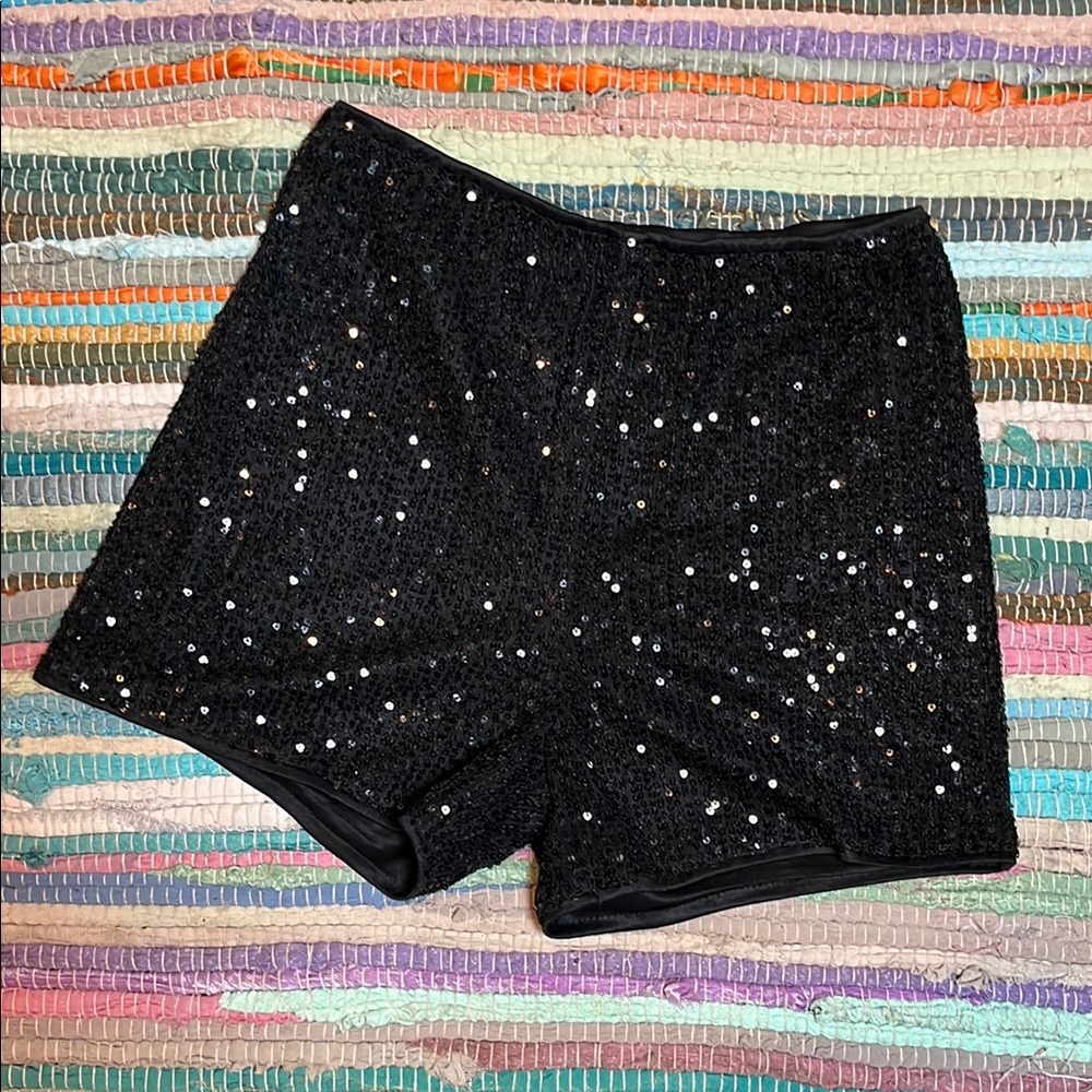 Black Sequin High-Waist Shorts